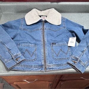 Women’s Wrangler Blue Jean Jacket with Sherpa Collar